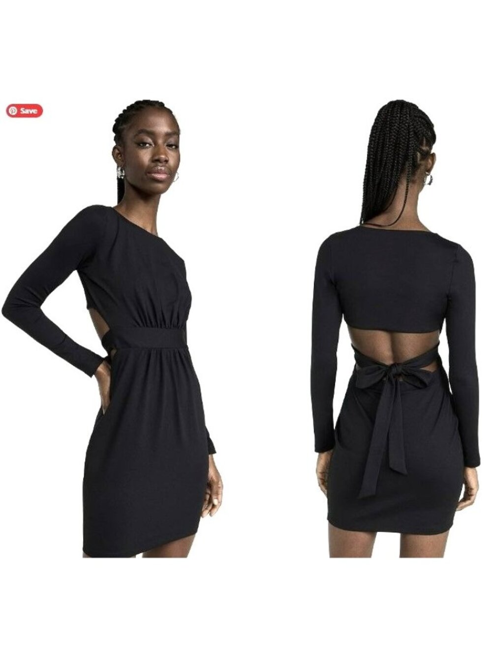 NEW Susana Monaco Black Crew Tie Back Long Sleeve Mini Dress